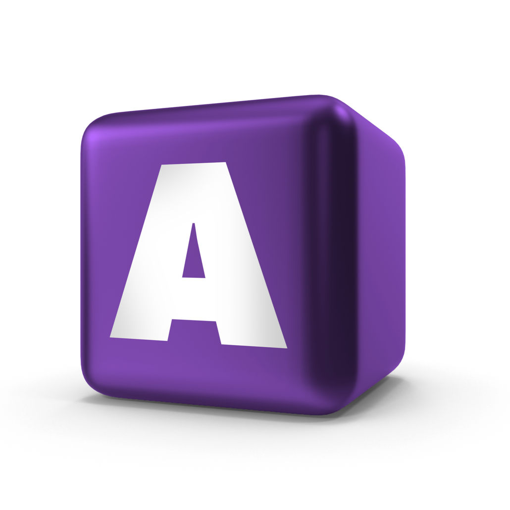 image of a purple cube with an A on it