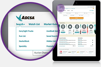 Image of the search drown down menu on ADESA.com